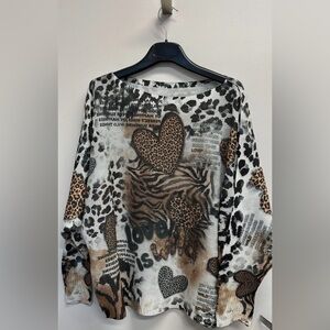 Italian Made Animal Print Heart Long Sleeve Top